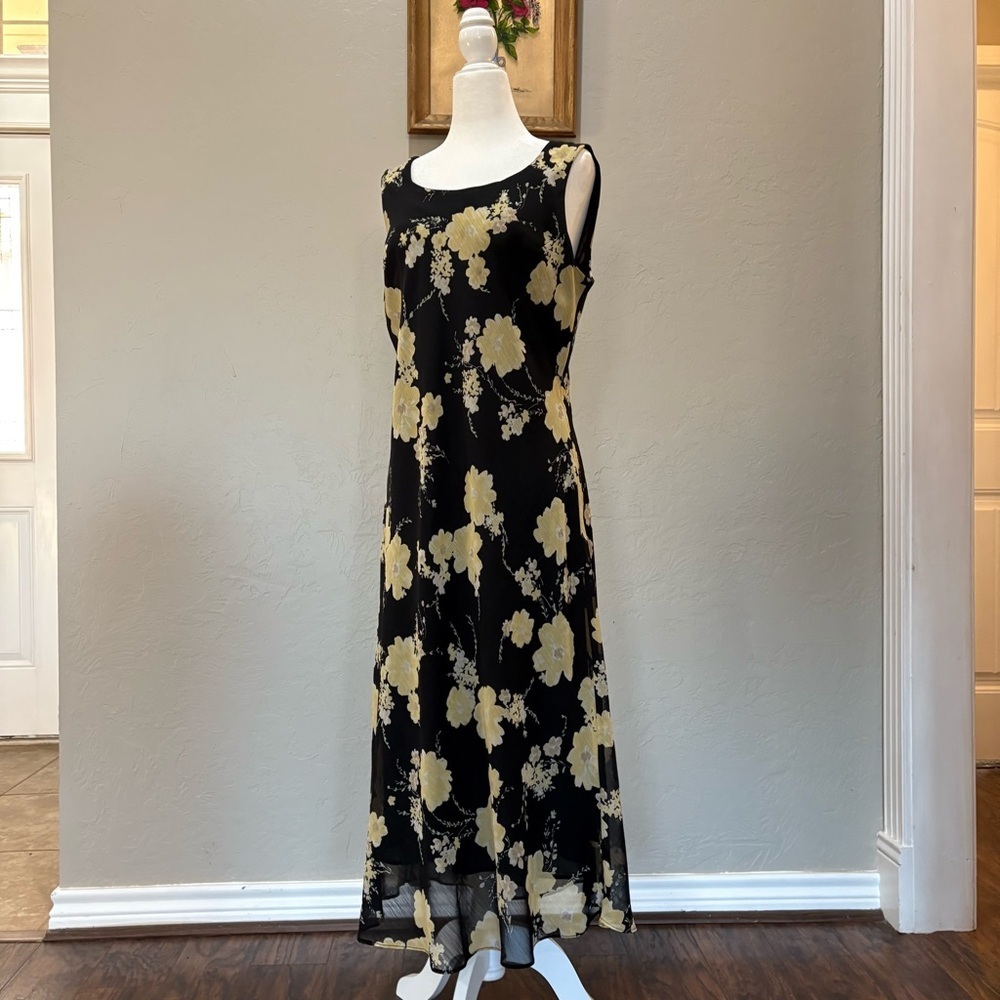Vintage Y2K Black Floral Midi Dress | Studio I | Size 12 - Picture 5 of 12